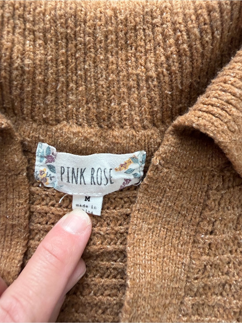 Pink Rose Brown V-Neck Collared Knit Sweater - Picture 2 of 2